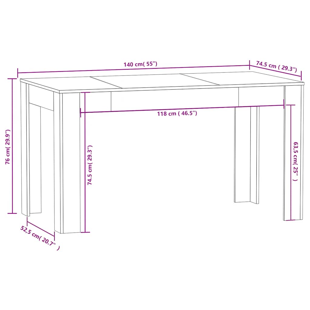 Mesa de jantar 140x74,5x76 cm contraplacado preto