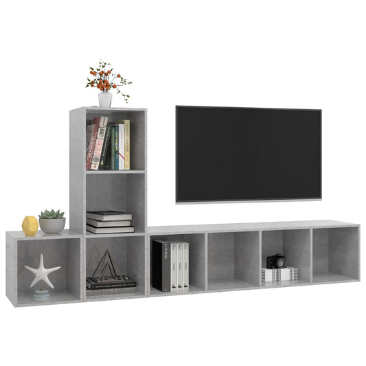 Conjunto de móveis de TV contraplacado cinzento cimento, 3 pcs