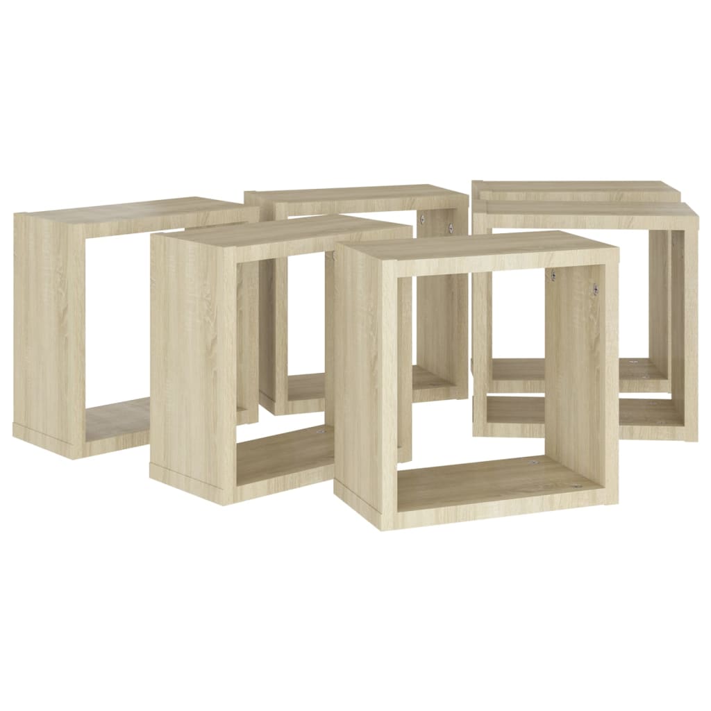 Prateleiras de parede em forma de cubo 6 pcs 30x15x30cm sonoma