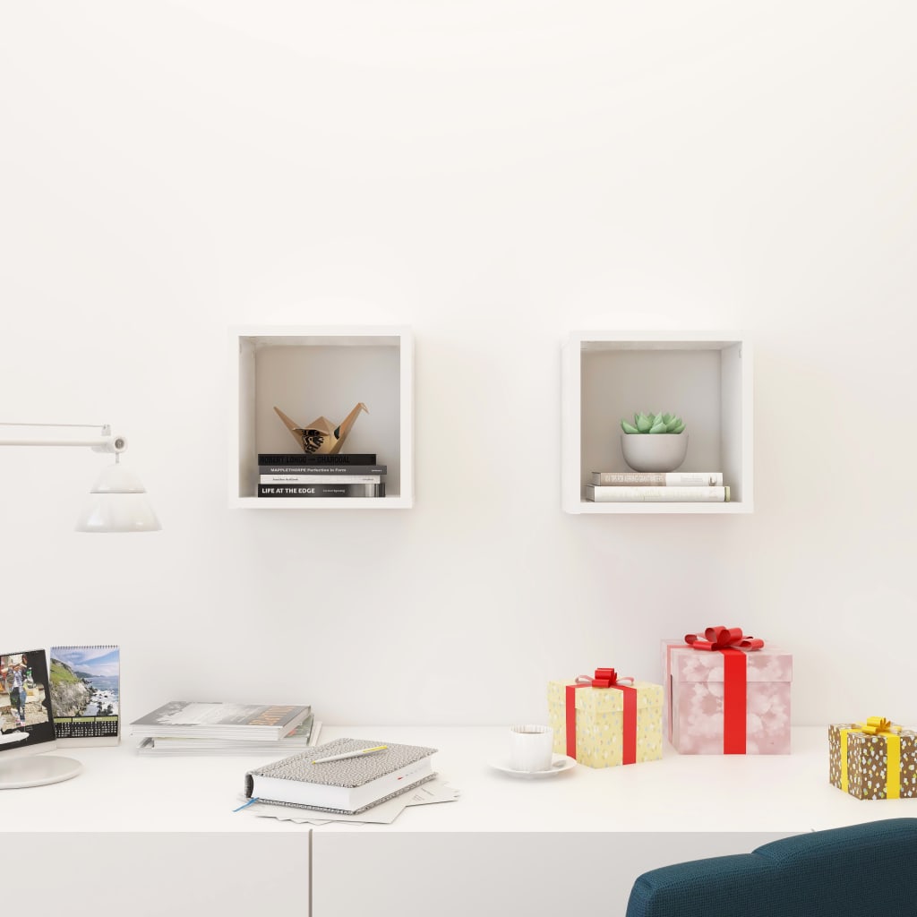 Prateleiras de parede em forma de cubo 2 pcs 26x15x26 cm branco
