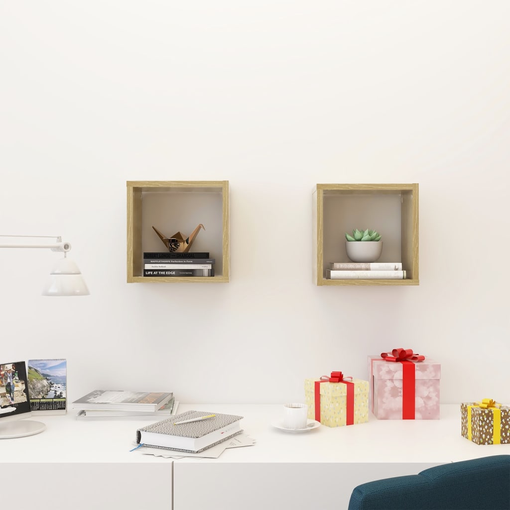 Prateleiras de parede em forma de cubo 2 pcs 26x15x26 cm sonoma