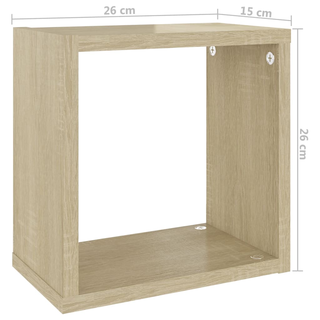 Prateleiras de parede em forma de cubo 2 pcs 26x15x26 cm sonoma
