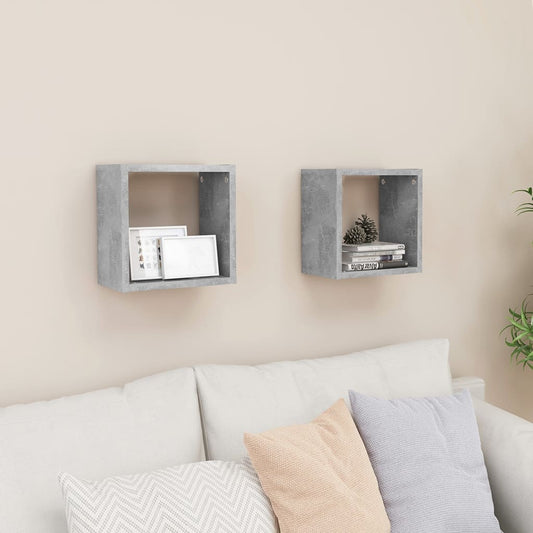 Prateleiras parede forma de cubo 2pcs 26x15x26 cm cinza cimento