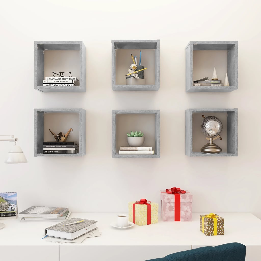 Prateleiras parede forma de cubo 6pcs 26x15x26 cm cinza cimento