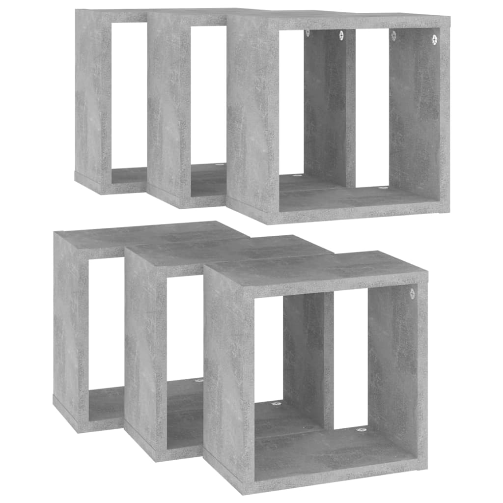 Prateleiras parede forma de cubo 6pcs 26x15x26 cm cinza cimento