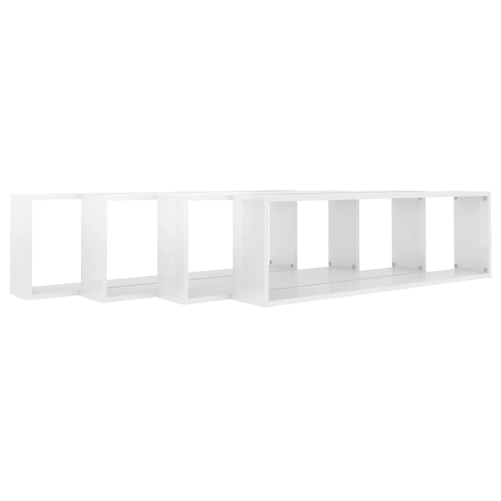 Estantes parede cúbicas 4pcs derivados madeira branco brilhante