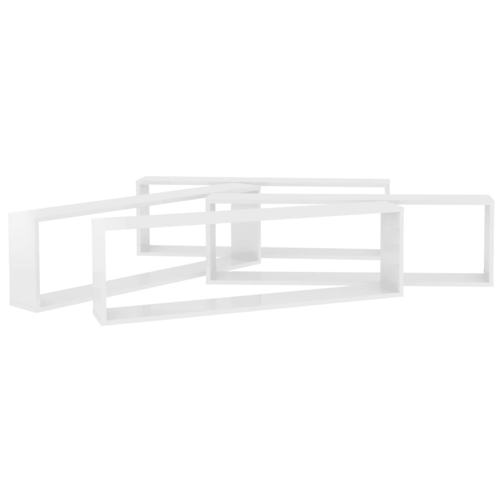 Estantes parede cúbicas 4pcs derivados madeira branco brilhante