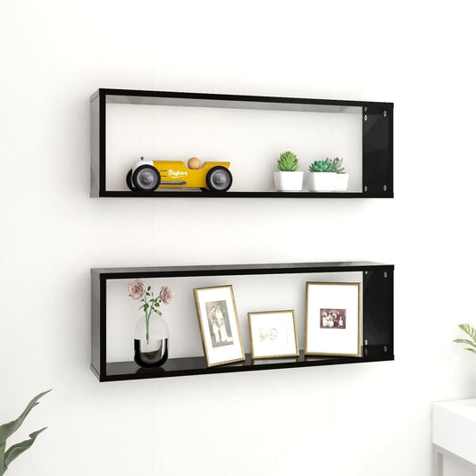 Estantes parede cúbicas 2 pcs deriv. madeira 80x15x26,5cm preto