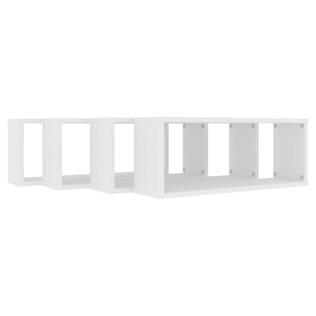 Prateleiras parede forma de cubo 4 pcs derivados madeira branco