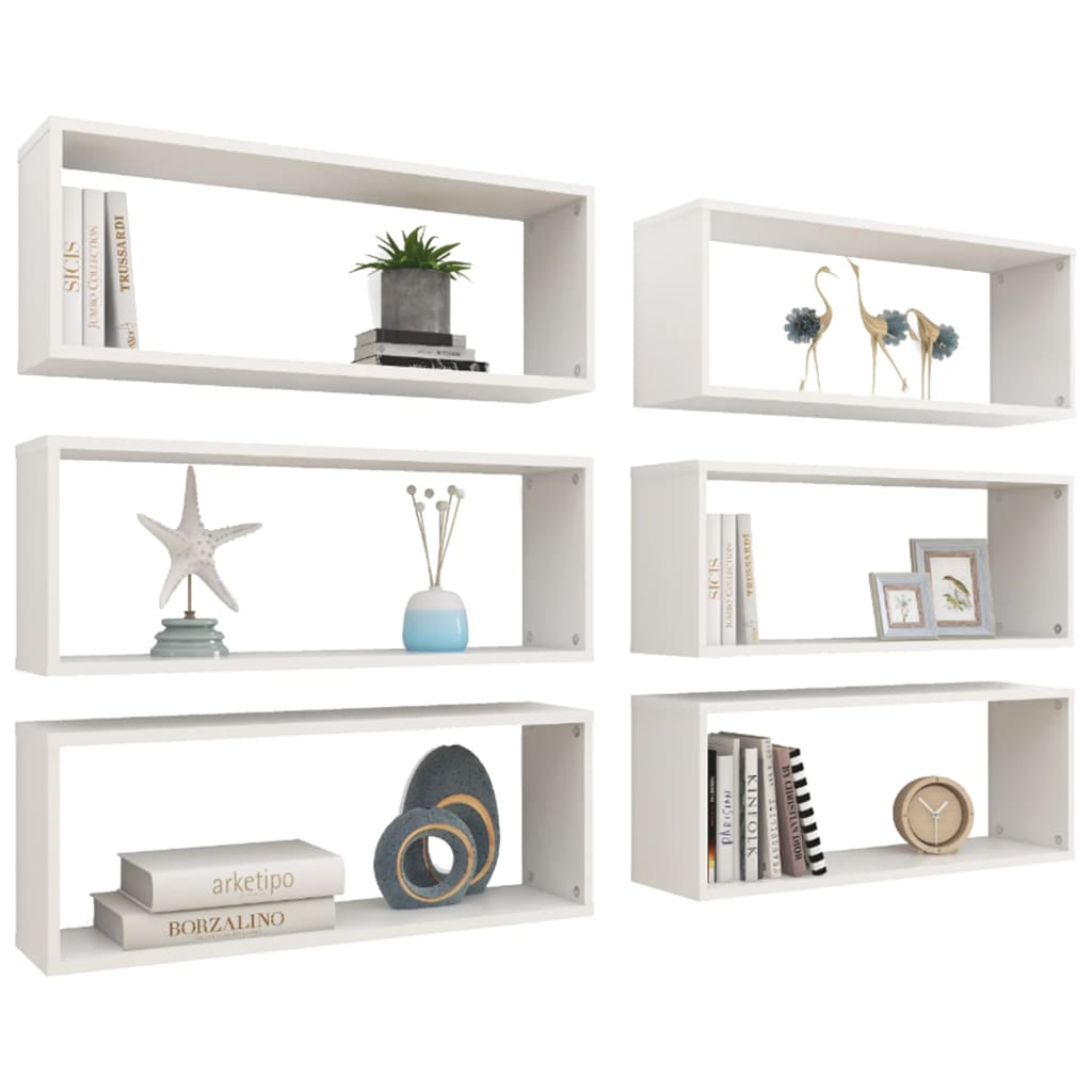 Prateleiras parede forma de cubo 6 pcs derivados madeira branco