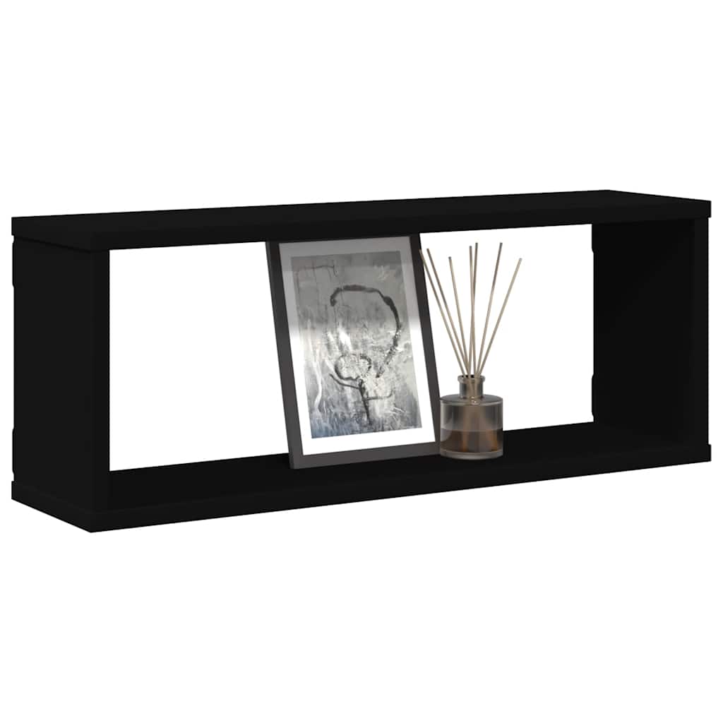 Prateleiras parede forma de cubo 4 pcs derivados madeira preto