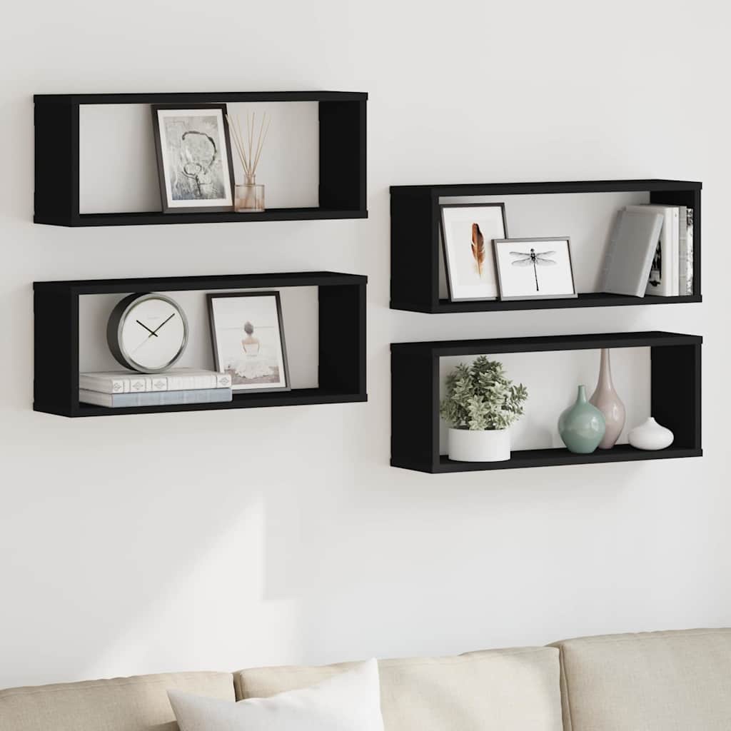 Prateleiras parede forma de cubo 4 pcs derivados madeira preto