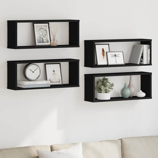 Prateleiras parede forma de cubo 4 pcs derivados madeira preto