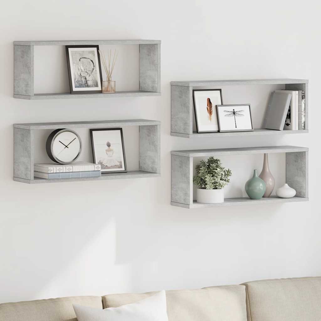 Prateleiras parede forma de cubo 4 pcs 60x15x23cm cinza cimento