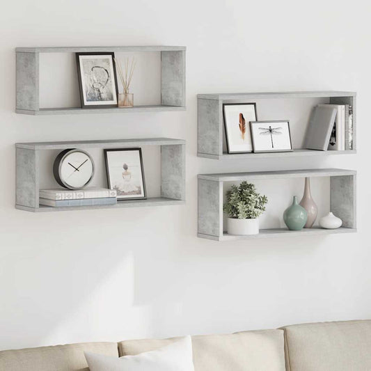 Prateleiras parede forma de cubo 4 pcs 60x15x23cm cinza cimento