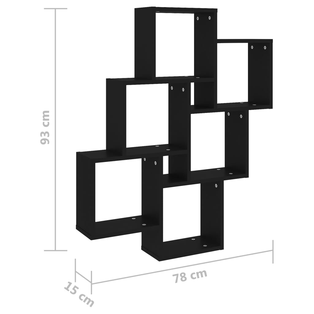 Estante de parede cúbica 78x15x93 cm derivados de madeira preto