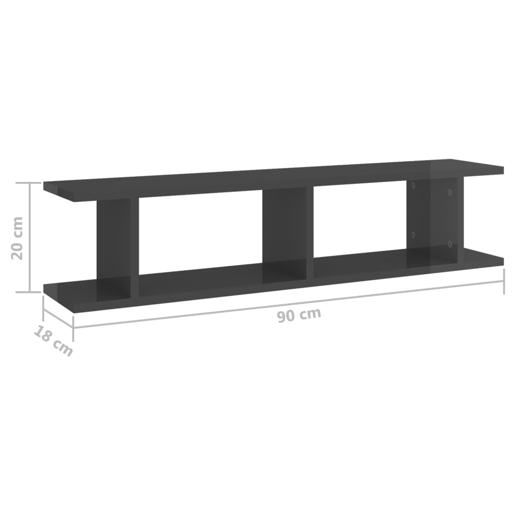 Estantes de parede 2 pcs derivados de madeira cinza brilhante