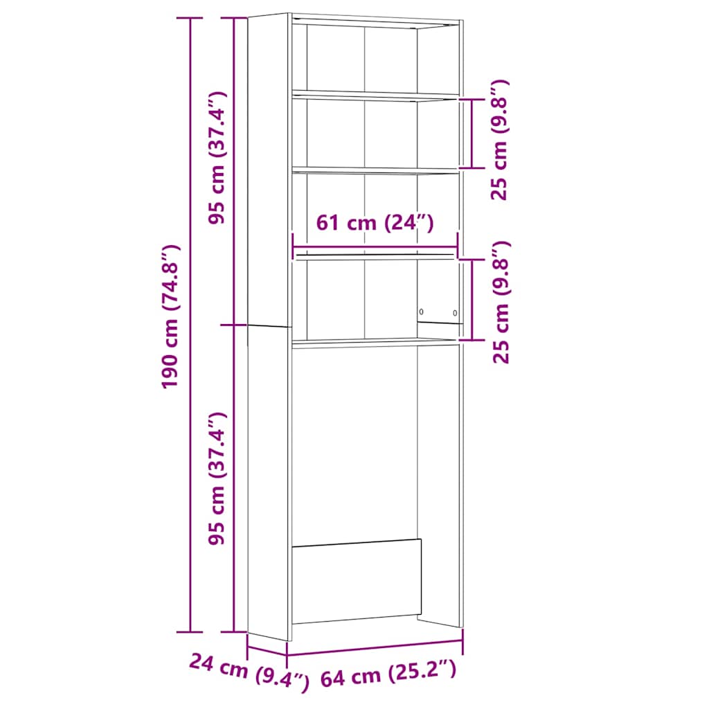 Armário para máquina de lavar roupa 64x24x190 cm branco