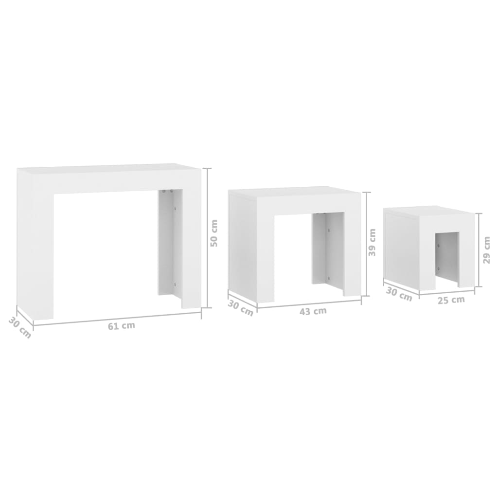 Mesas de centro de encastrar 3 pcs derivados de madeira branco