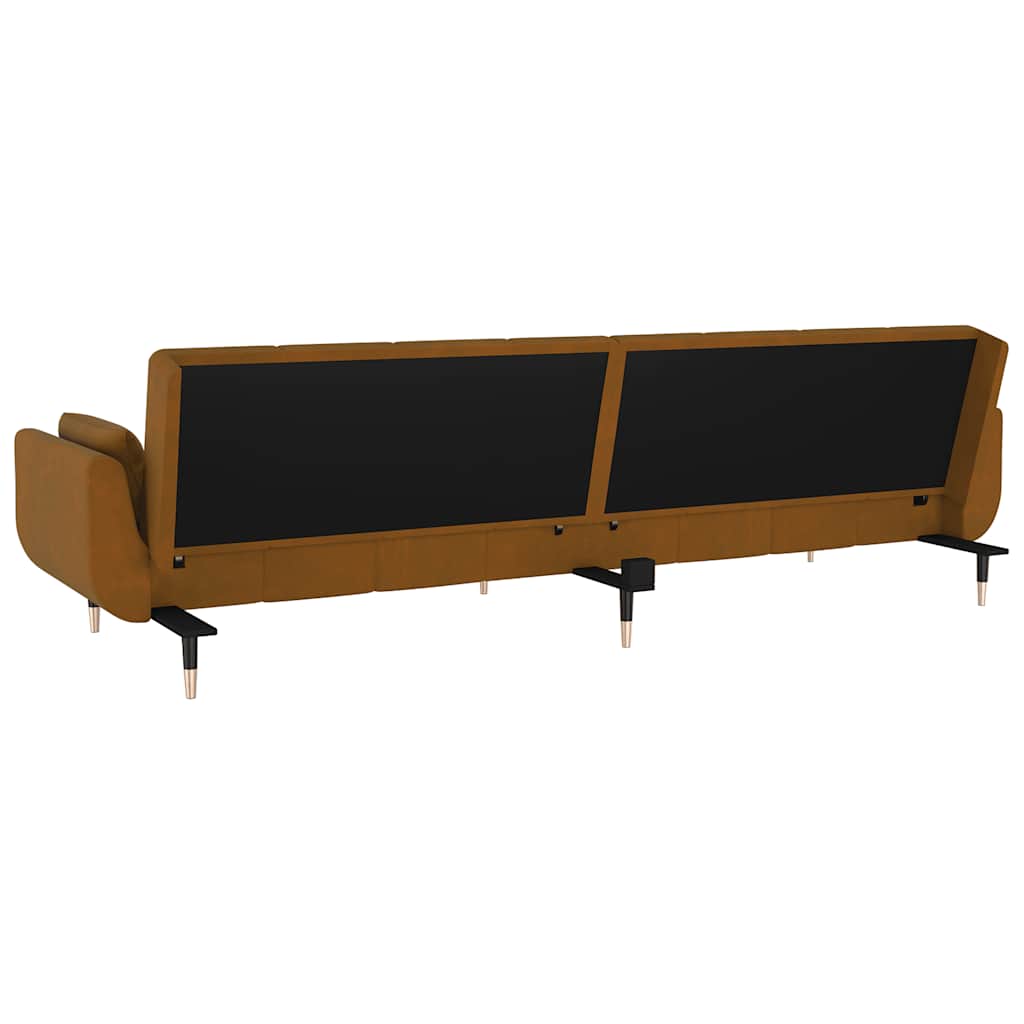 Sofá-cama 2 lugares com duas almofadas veludo castanho