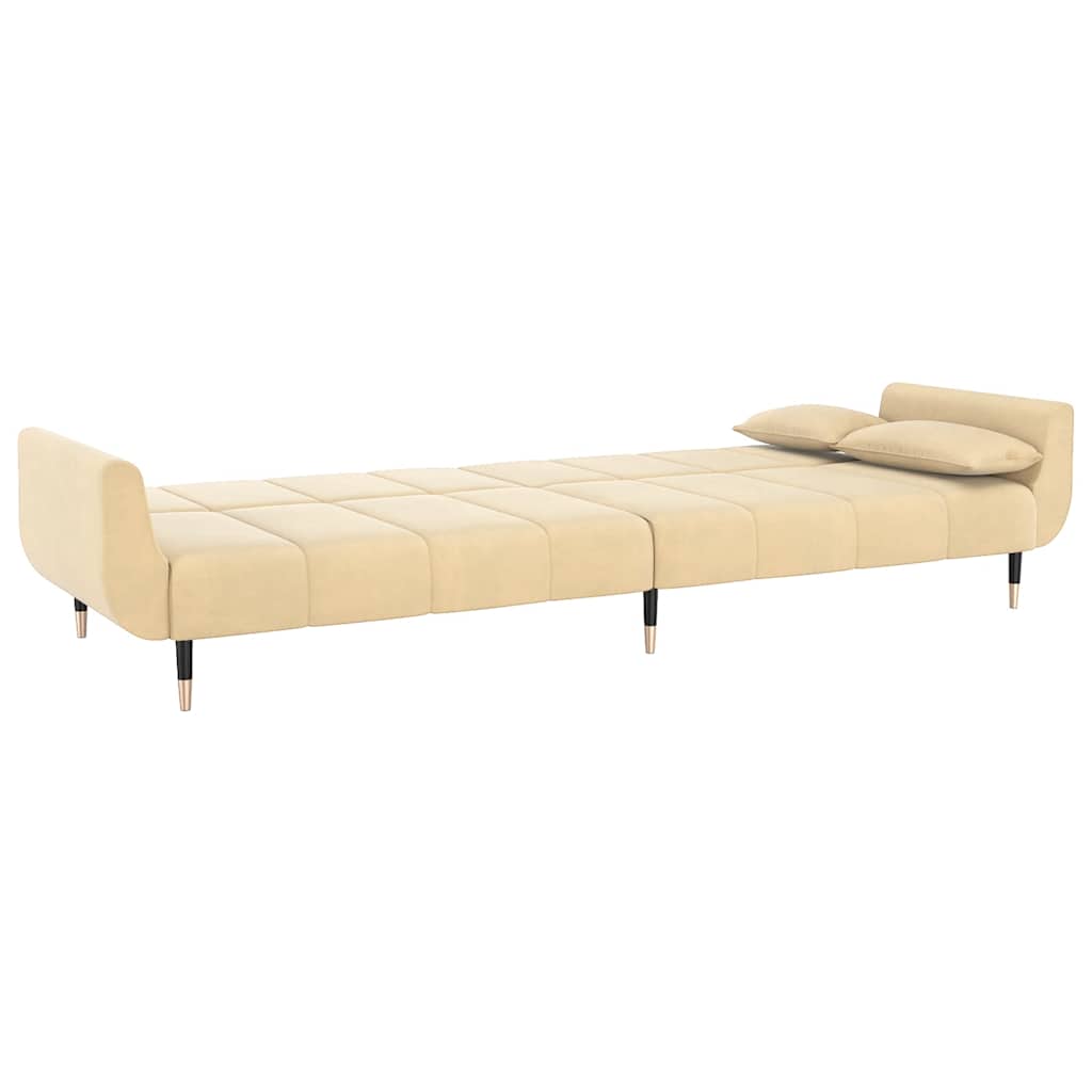 Sofá-cama 2 lugares com duas almofadas veludo cor creme
