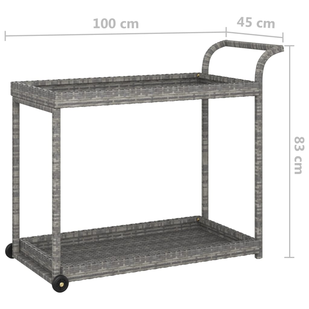 Carrinho de bar 100x45x83 cm vime PE cinzento