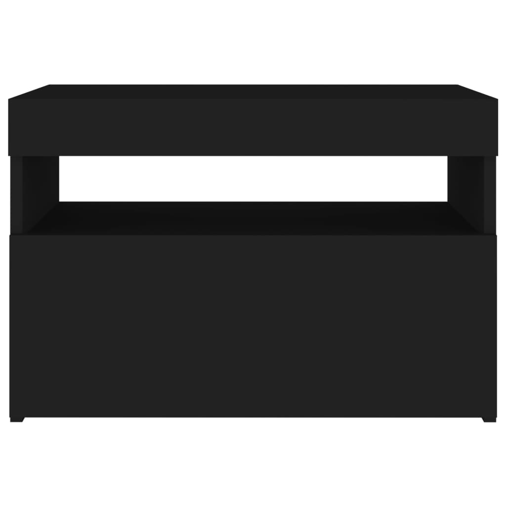 Mesa de cabeceira & luzes LED 60x35x40 cm deriv. madeira preto