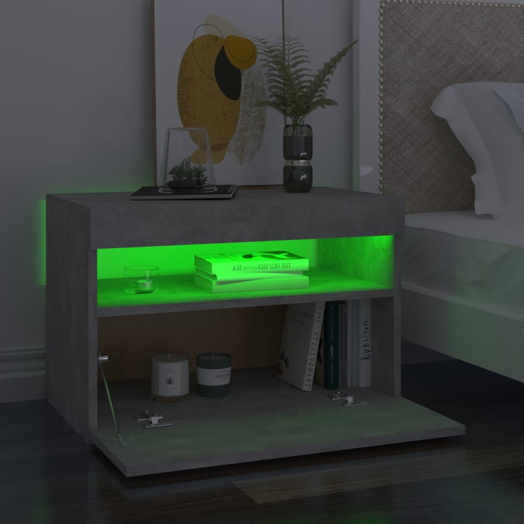 Mesa de cabeceira & luzes LED 2 pcs 60x35x40 cm cinza cimento