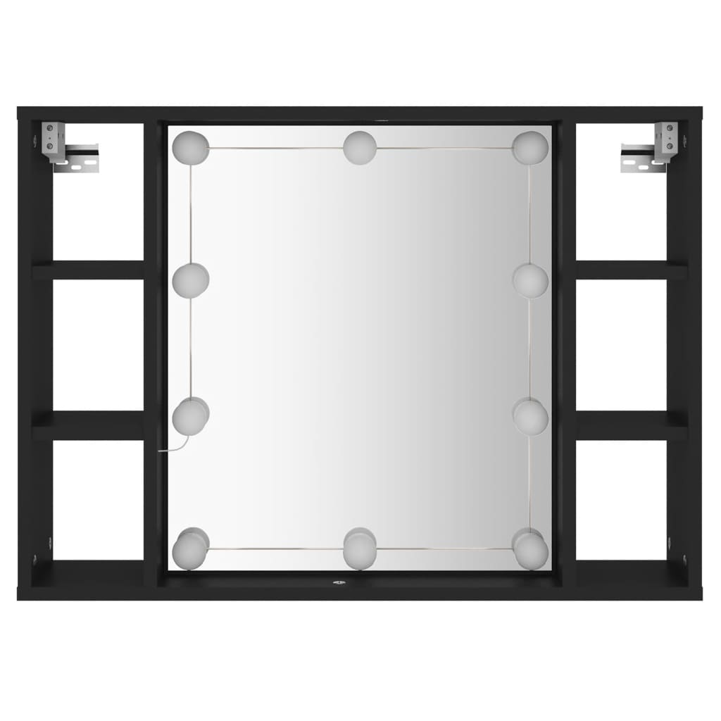 Armário espelhado com luzes LED 76x15x55 cm preto