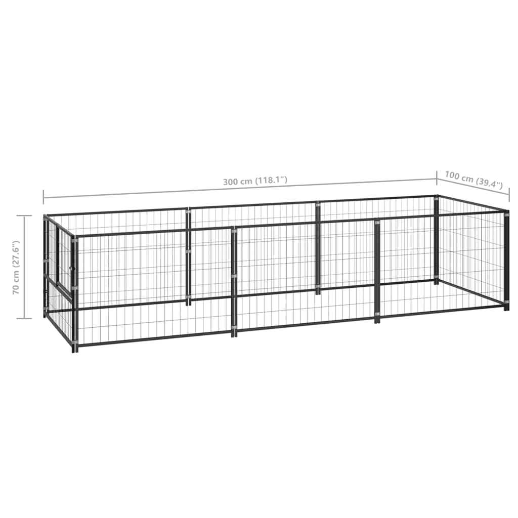 Canil para cães 3 m² aço preto