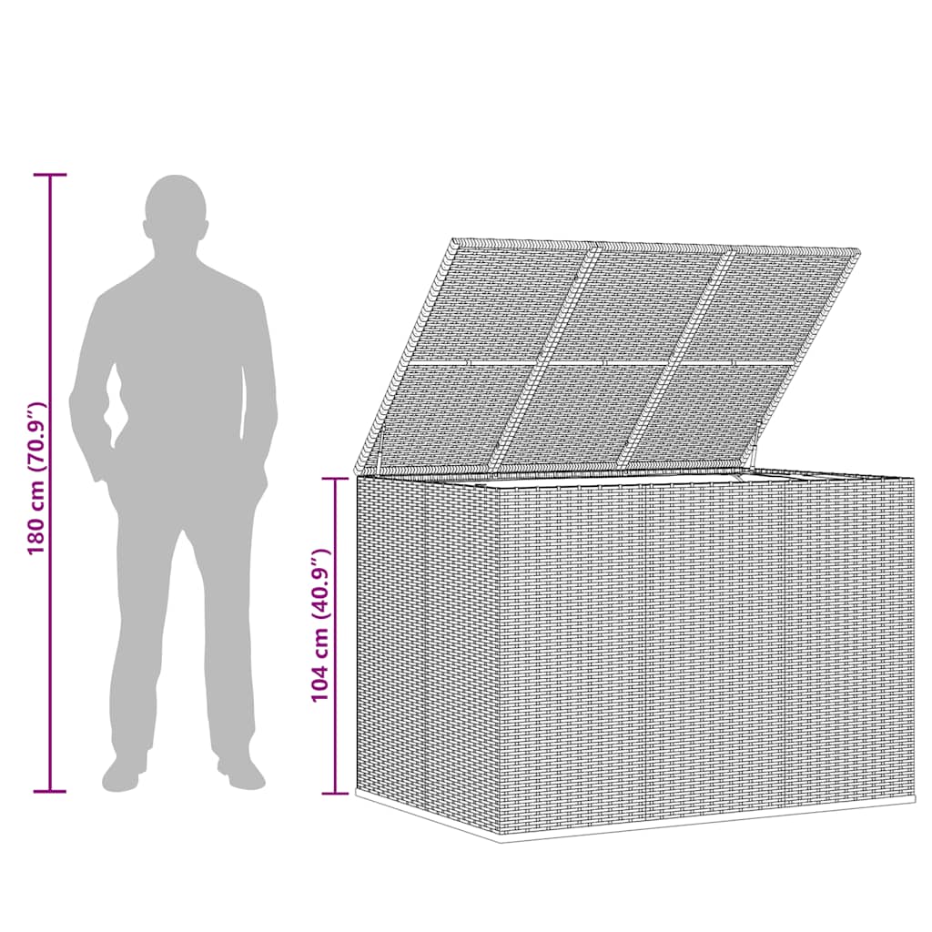 Caixa para almofadões de jardim 145x100x103 cm vime PE cinzento