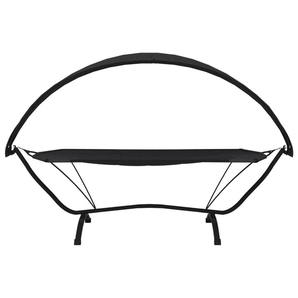 Espreguiçadeira exterior c/ toldo aço e tecido oxford preto