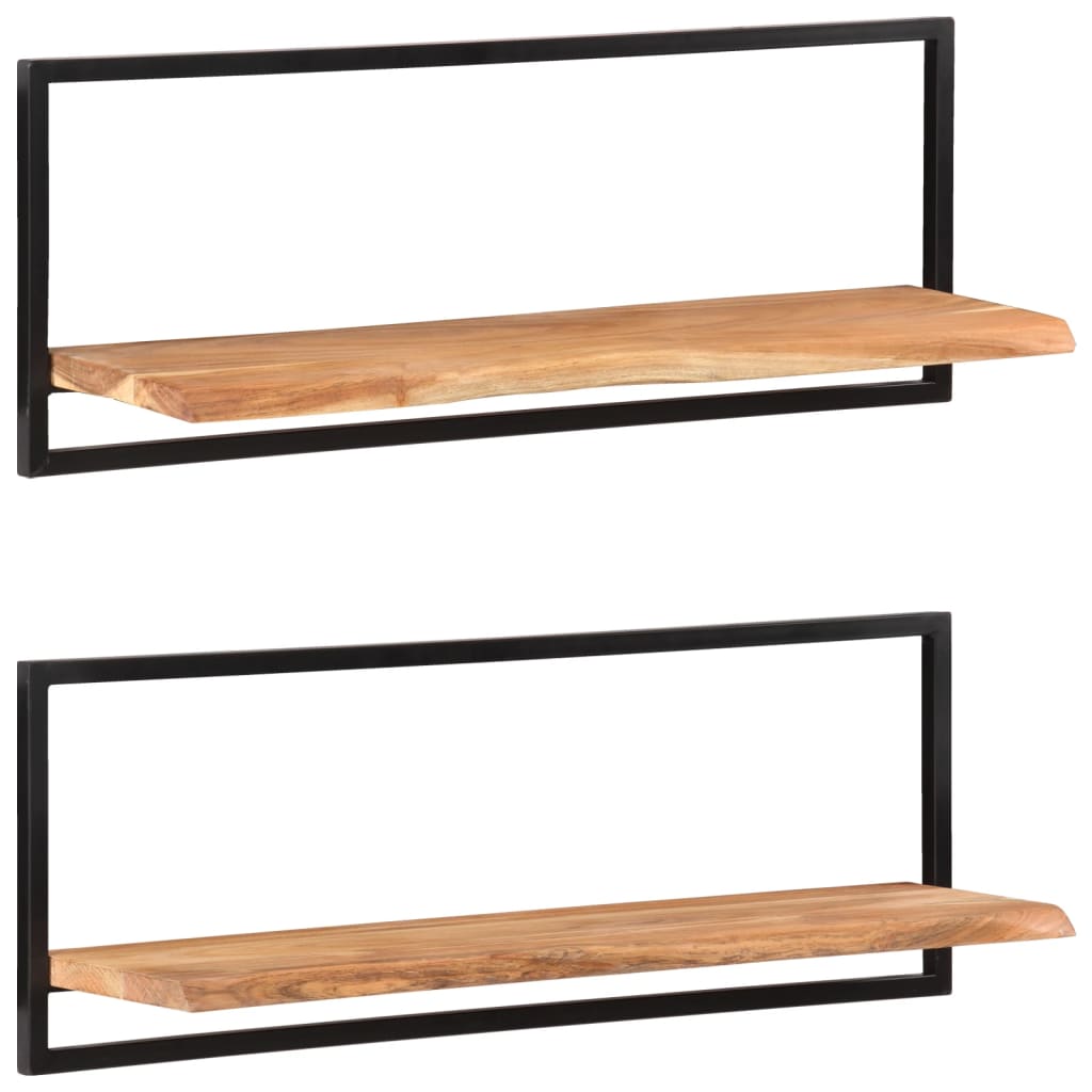 Prateleiras de parede 2 pcs 100x24x35 cm acácia maciça e aço