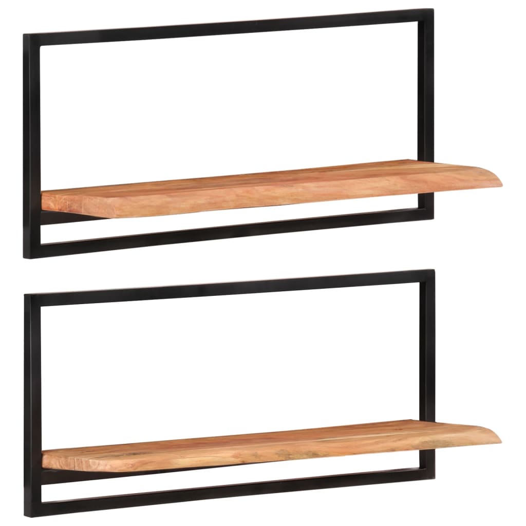 Prateleiras de parede 2 pcs 80x25x35 cm acácia maciça e aço