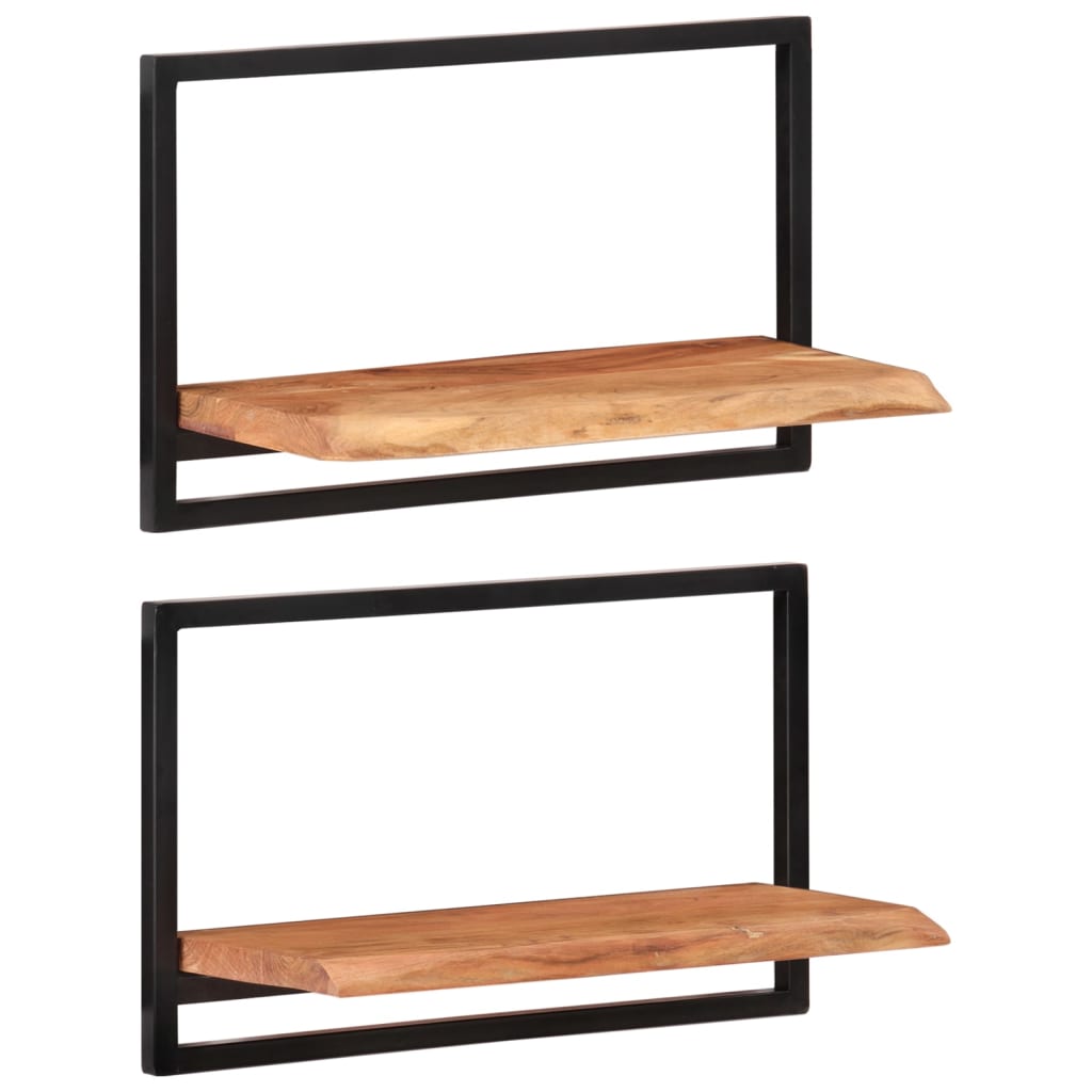 Prateleiras de parede 2 pcs 60x25x35 cm acácia maciça e aço