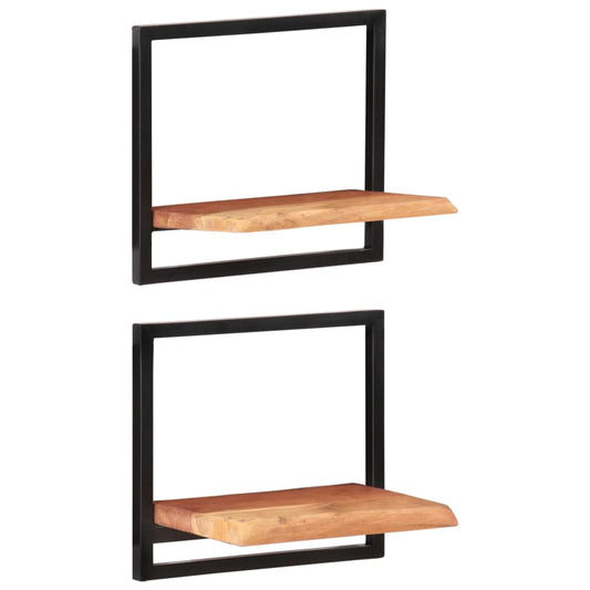 Prateleiras de parede 2 pcs 40x24x35 cm acácia maciça e aço