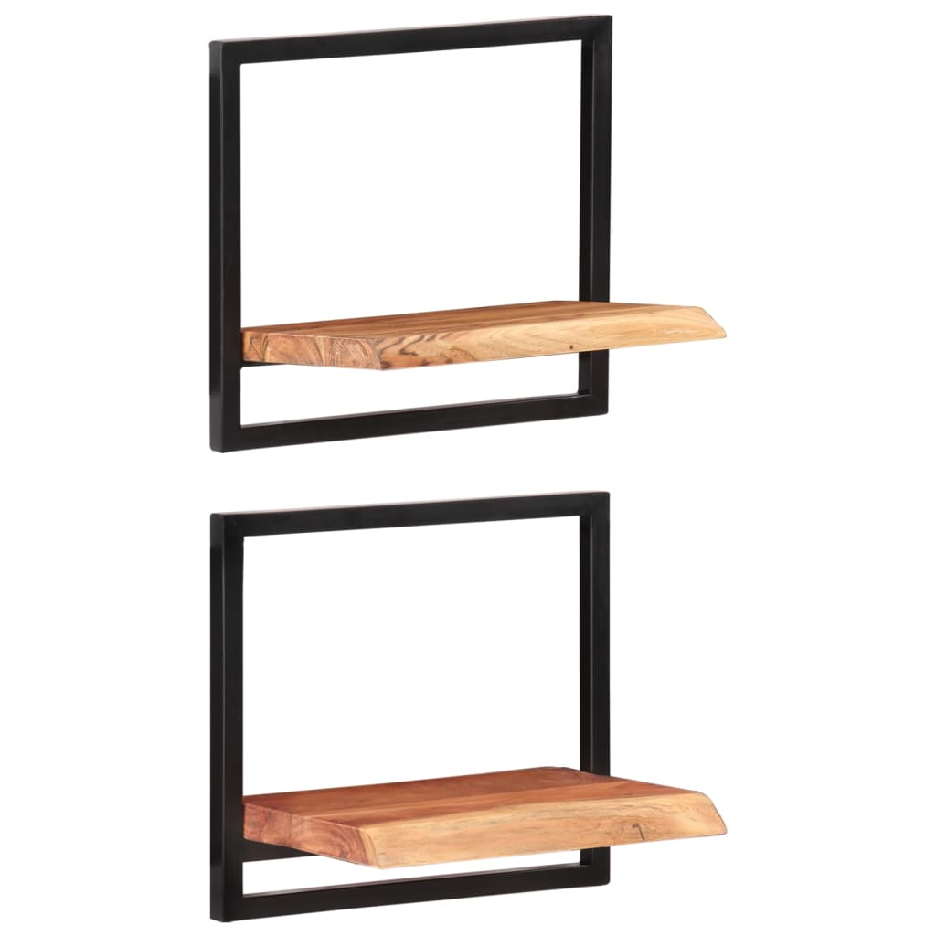 Prateleiras de parede 2 pcs 40x24x35 cm acácia maciça e aço
