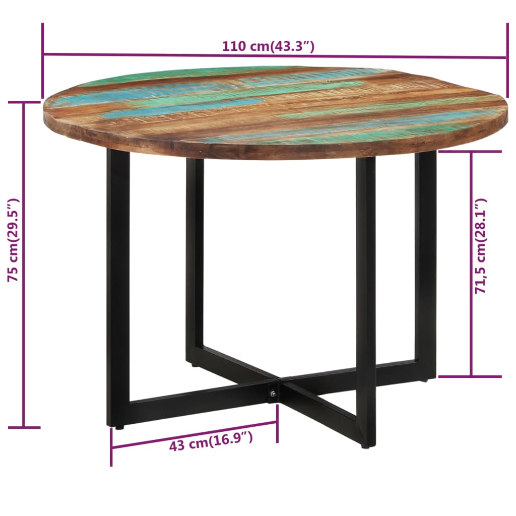 Mesa de jantar 110x75 cm madeira recuperada maciça