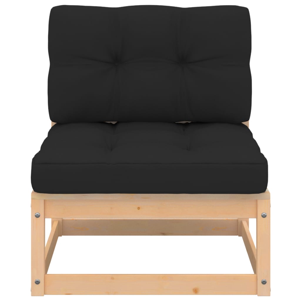 3 pcs conjunto lounge de jardim c/ almofadões pinho maciço