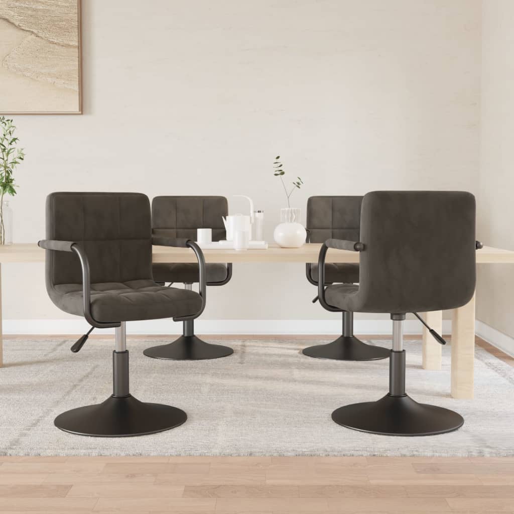 Cadeiras de jantar giratórias 4 pcs veludo cinzento-escuro