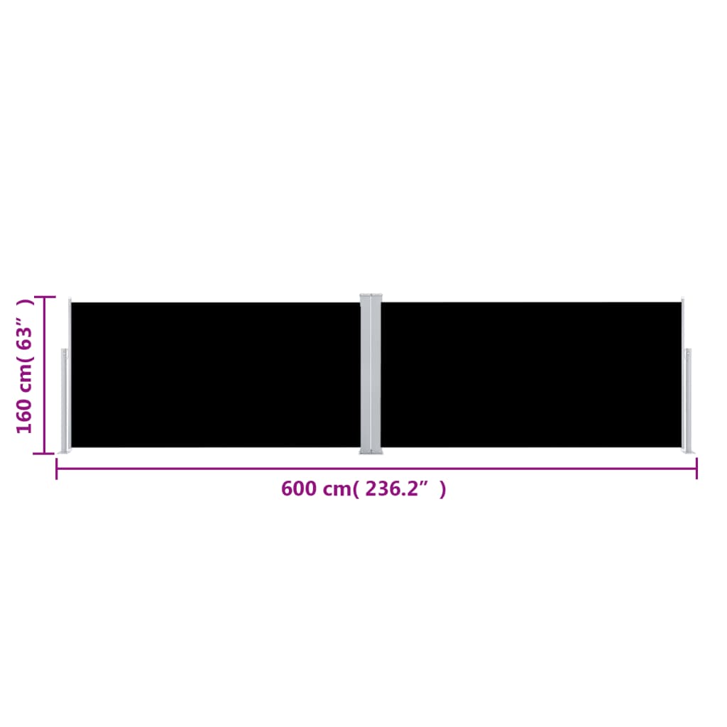 Toldo lateral retrátil 160x600 cm preto