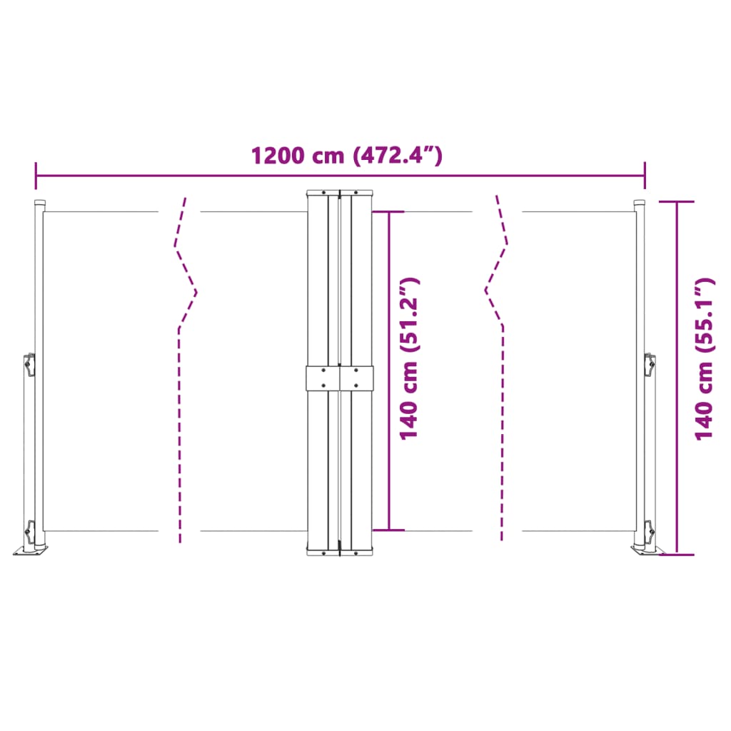Toldo lateral retrátil 140x1200 cm cor creme