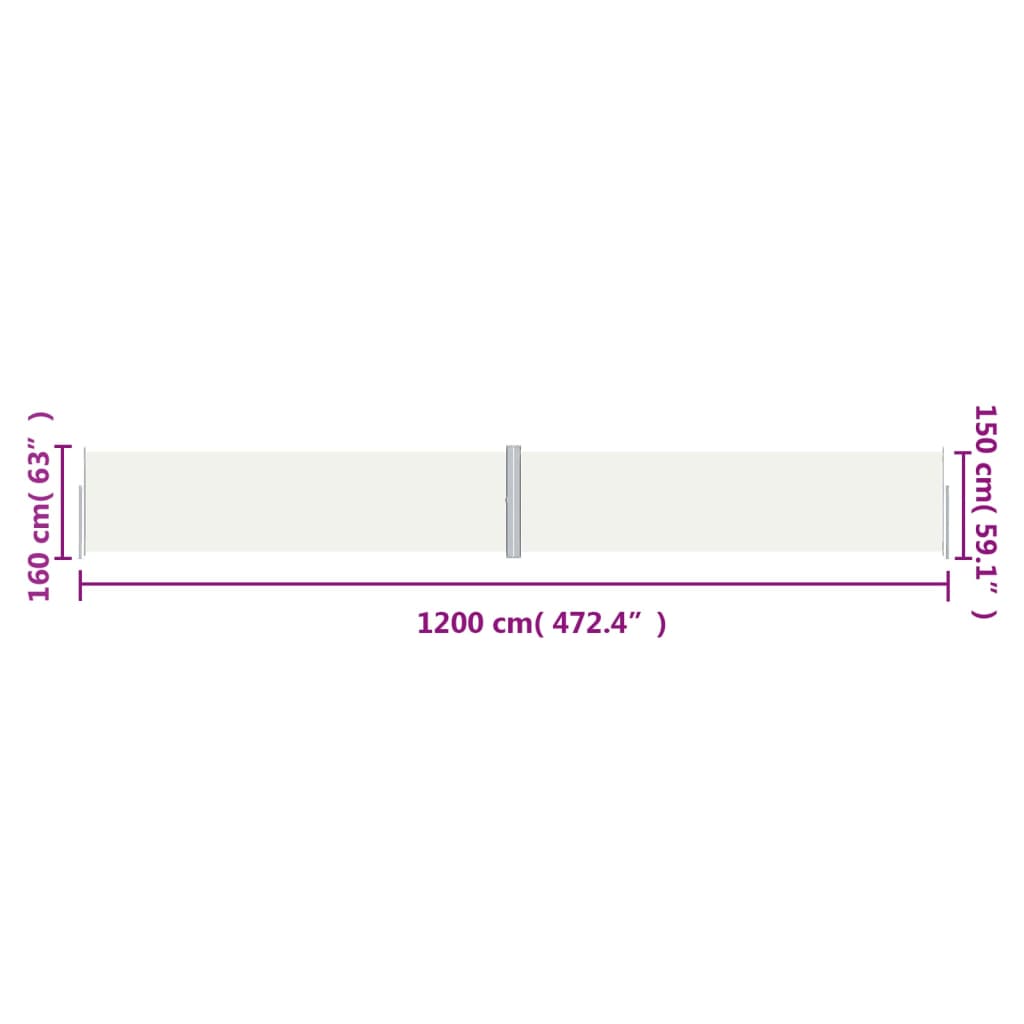 Toldo lateral retrátil 160x1200 cm cor creme
