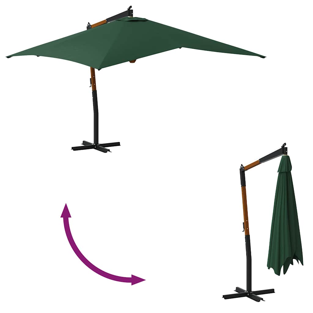 Guarda-sol jardim cantilever c/ poste madeira 400x300 cm verde