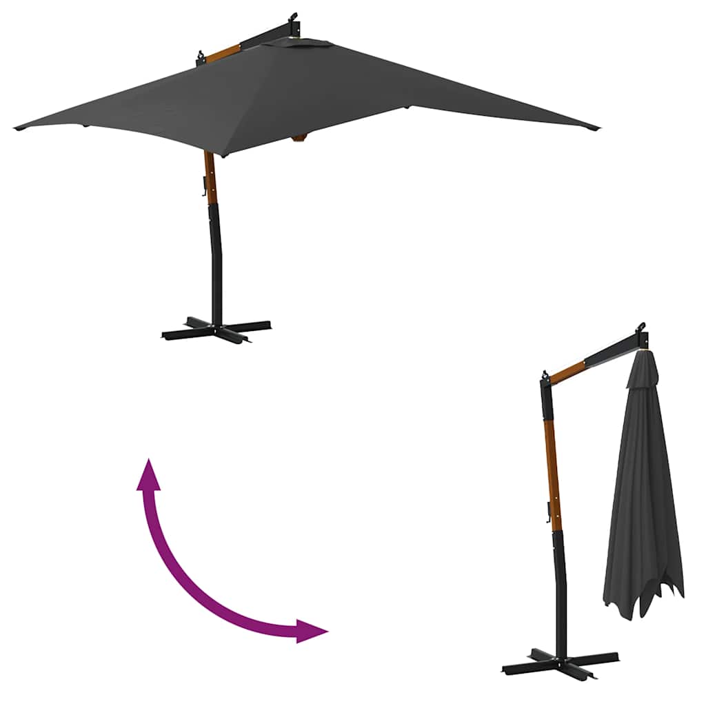 Guarda-sol cantilever c/ poste de madeira 400x300 cm antracite