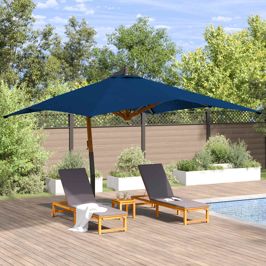 Guarda-sol cantilever c/ poste de madeira 400x300 cm azul