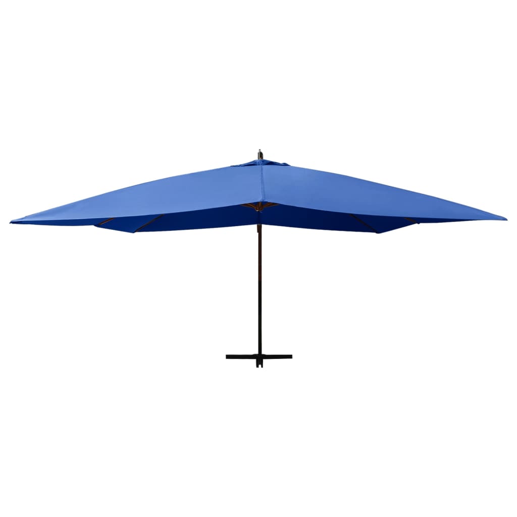 Guarda-sol cantilever c/ poste de madeira 400x300 cm azul