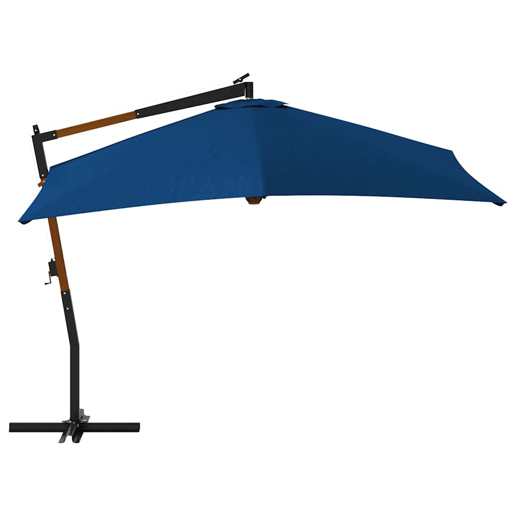 Guarda-sol cantilever c/ poste de madeira 400x300 cm azul