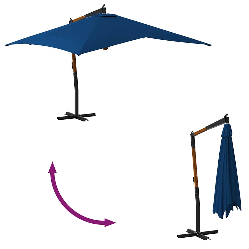 Guarda-sol cantilever c/ poste de madeira 400x300 cm azul