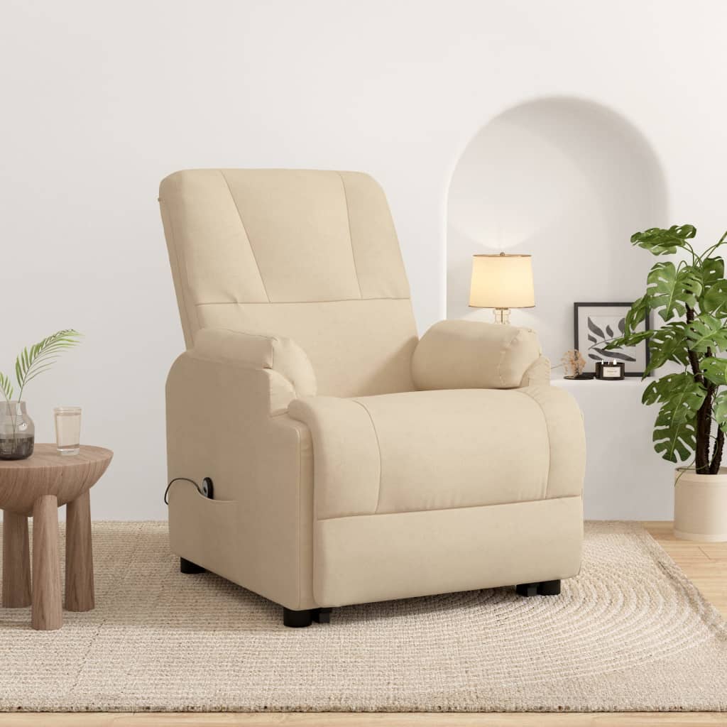 Poltrona reclinável elevatória camurça artificial cor creme